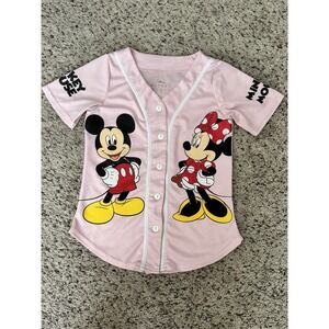 Girls Pink Mickey & Minnie Mouse Baseball Jersey 10/12 Disney Graphic 10-12